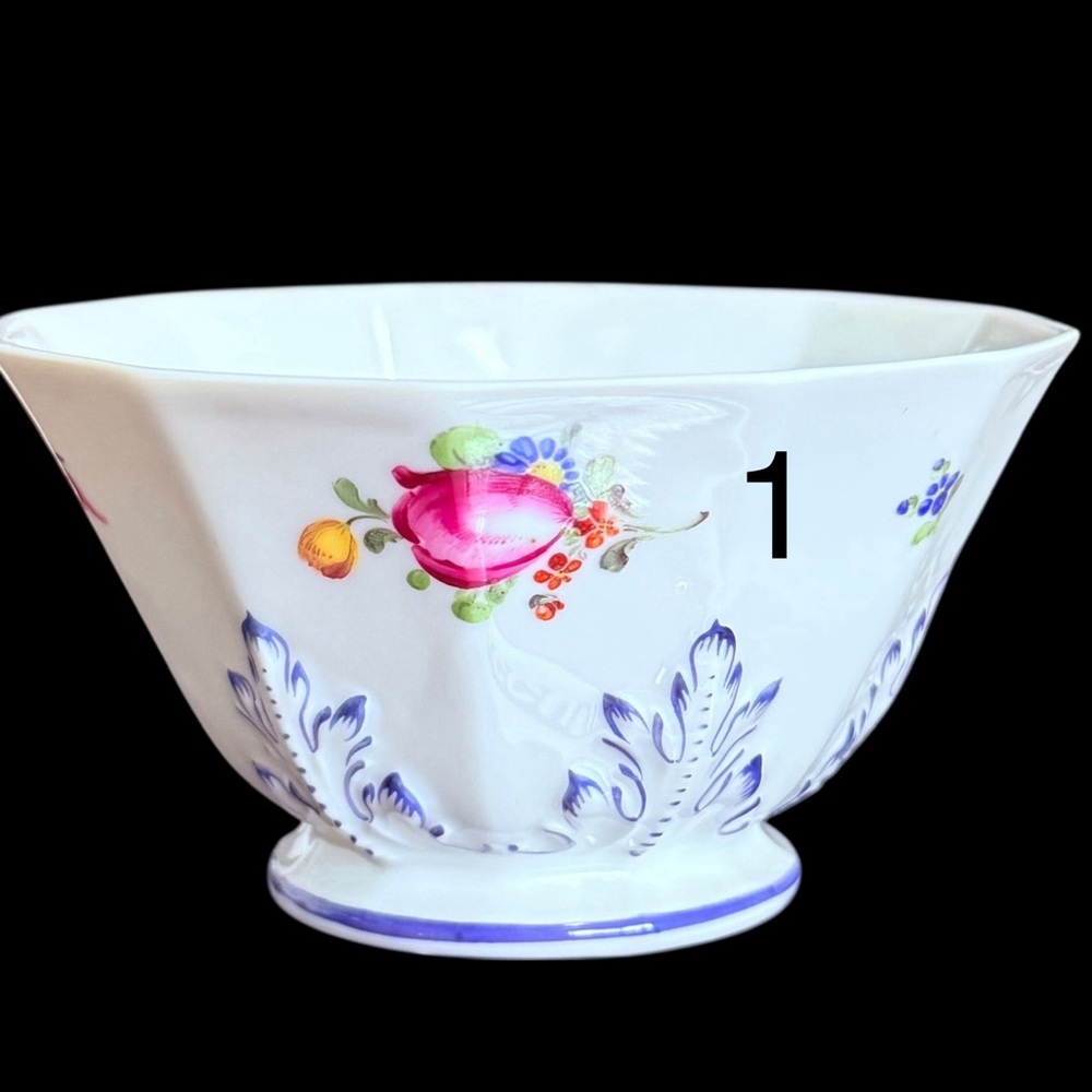 Rare NYMPHENBURG Bavaria PERL Blue DODECAGON DEMITASSE Tea Cup Flowers #983 (1)